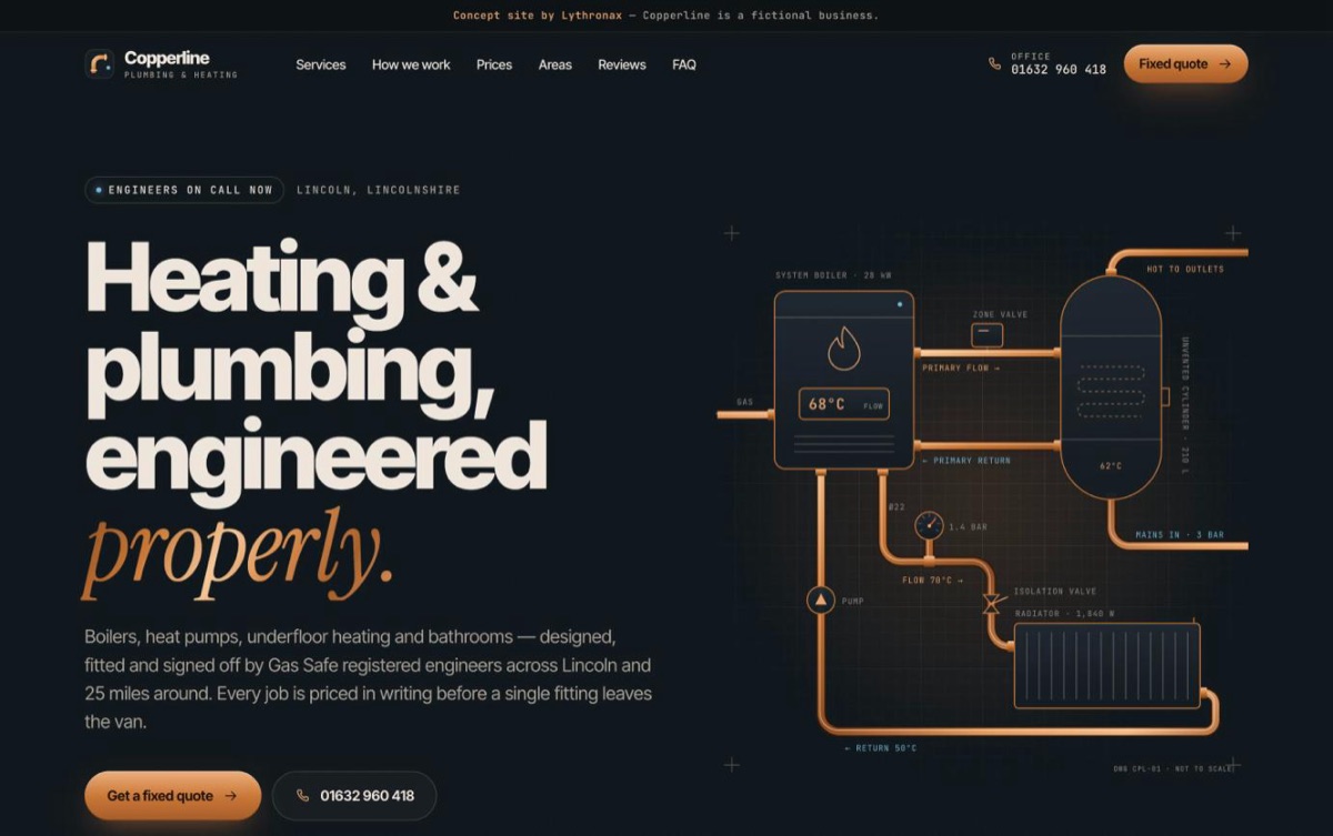 The Copperline Plumbing & Heating concept site.